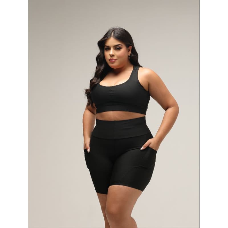 Conjunto Feminino Academia Plus Size Short com Bolso+ Top Feminino Premium com Busto Forrado 208-305