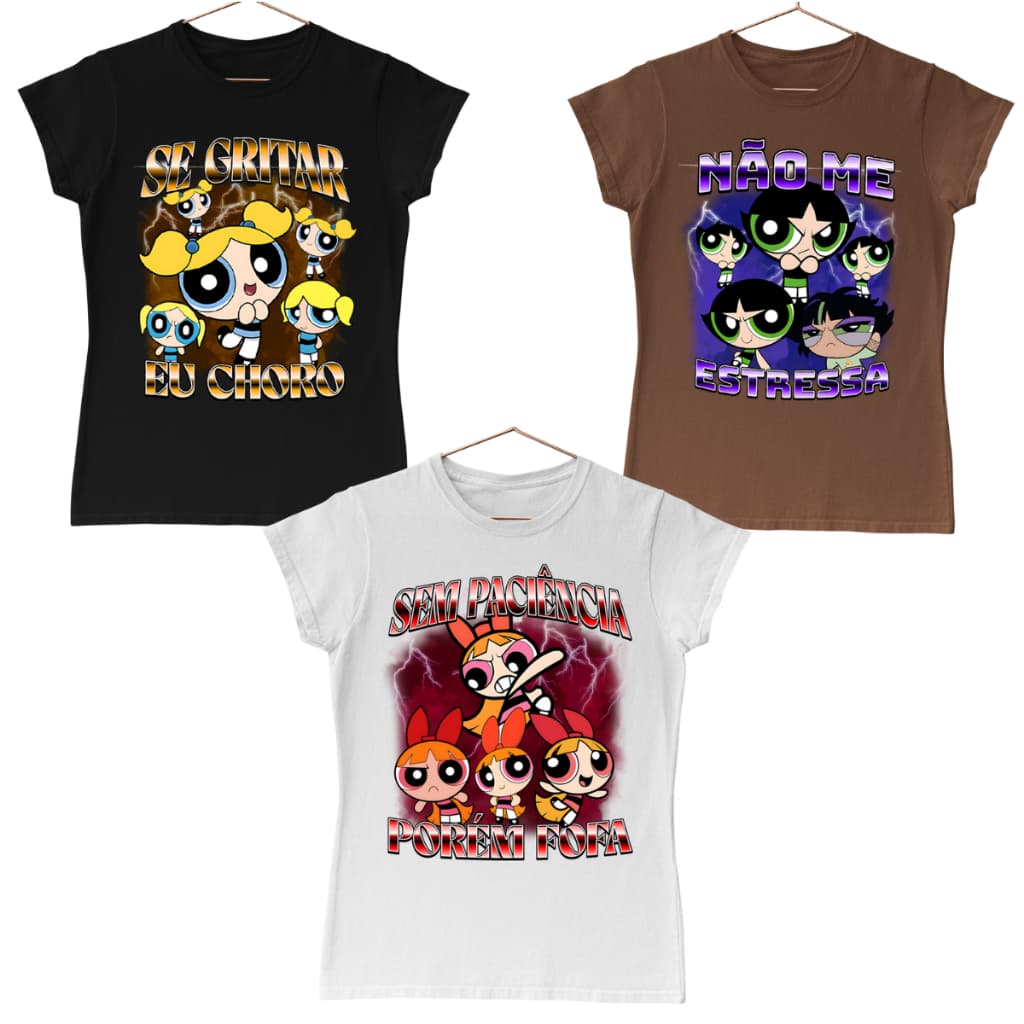 Kit 3 Camiseta Feminina Estampa Super Poderosas Lindinha Docinho Florzinha Camisa Estilosa Macia