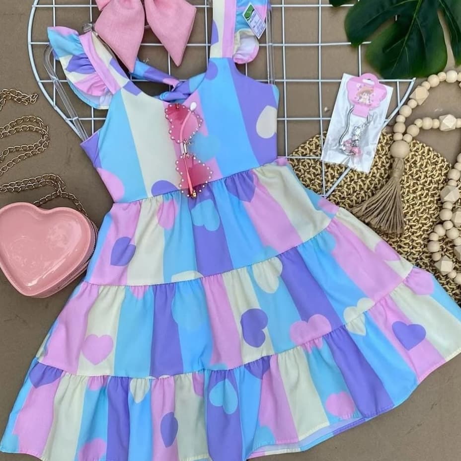 Vestido estampado de corações , casual e perfeito para festas - moda feminina - Moda infantil