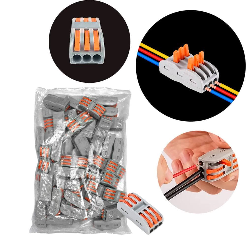 Conector Emenda de Fios Elétrico Inline 3 e 2 Vias Baixa Tensão com 50 unidades Rígidas e Flexíveis
