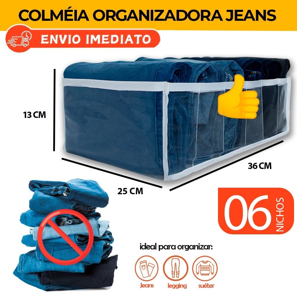 Organizador de calça jeans transparente 25x36x13cm 6 nichos - OrganizaÍ