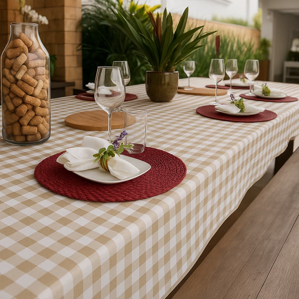 Toalha de Mesa Moderna liquidação Estampada Xadrez | 8 Lugares | Acabamento de Qualidade