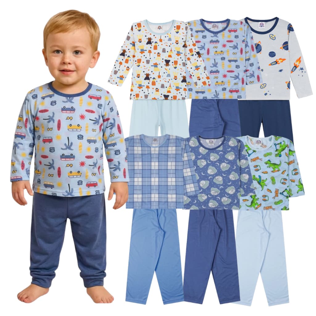 Kit 2, 4 ou 6 Peças Pijama Bebe Menino | Pijama Bebê tamanho 2 ao 16 anos | Pijama Bebe Inverno