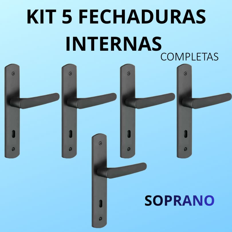 5 Fechaduras Ipanema Completa | Porta Interna Quarto | Preta | Máquina 40  Soprano
