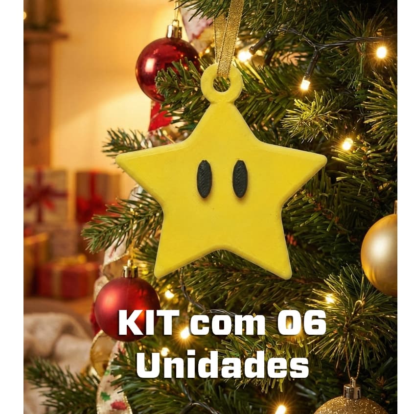Estrela de Natal Decorativa Super Mario - Árvore de Natal - Móbile - Decoração - KIT c/ 06 Unidades