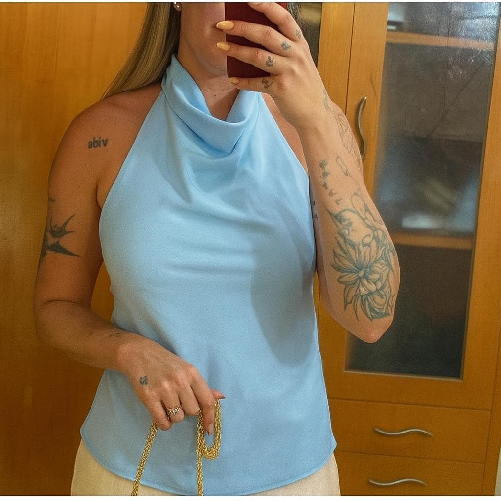 Blusa Frente Única Feminina Acetinada Gola Alta Elegante – Festa, Casual e Trabalho