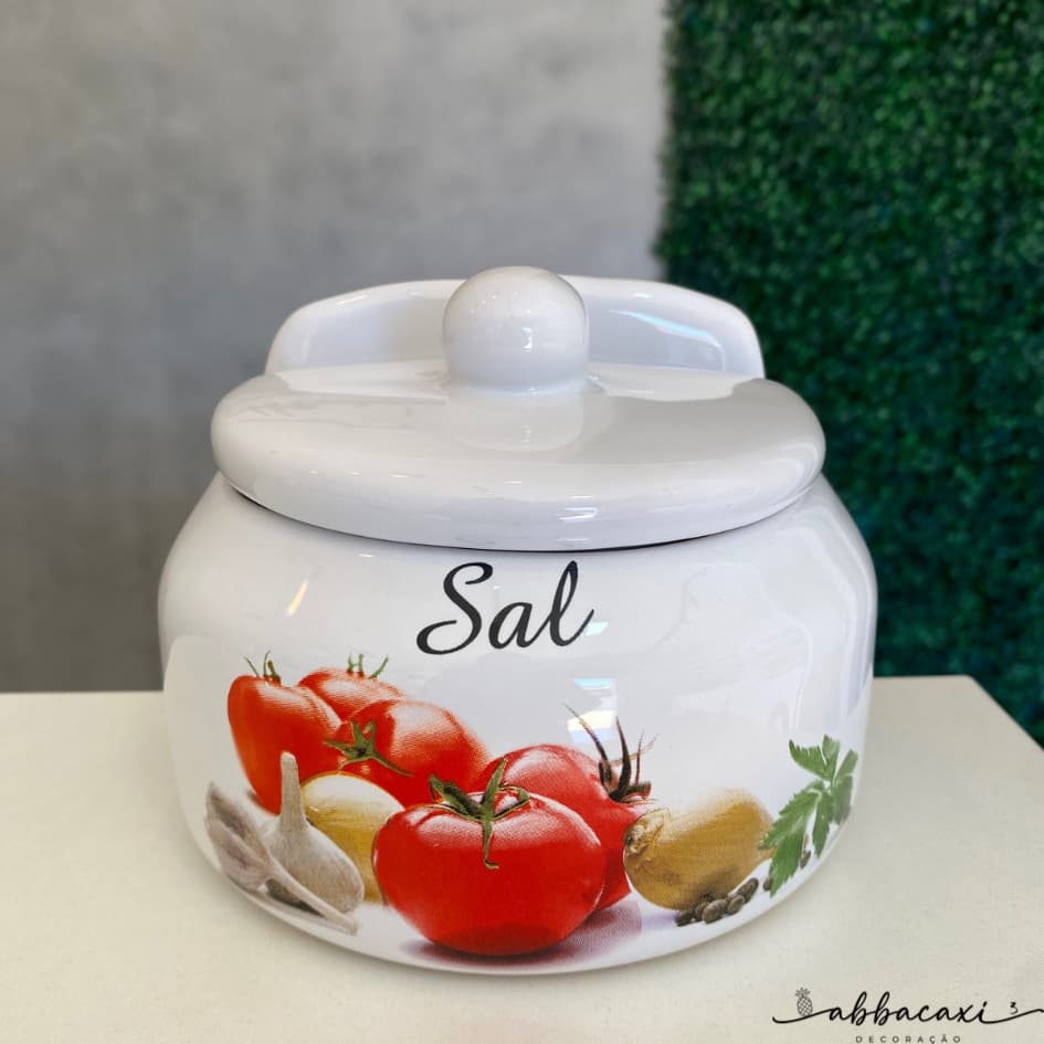 Saleiro Cerâmica Tomatinho Premium Com Tampa Mesa Parede Porta Sal De Louça Temperos Lindo Decoração