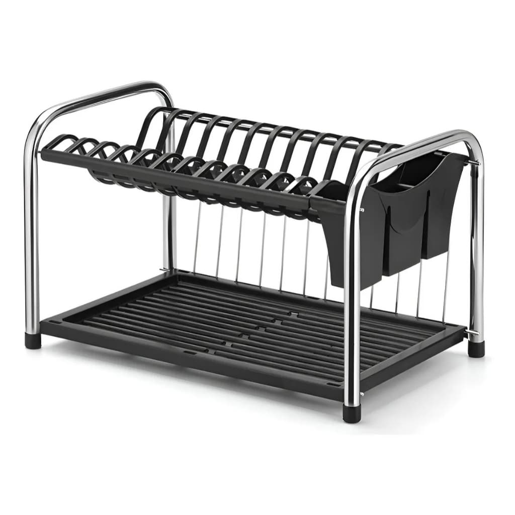 Escorredor Gaivota Duplo Fixo Com Porta Talheres Preto Arthi