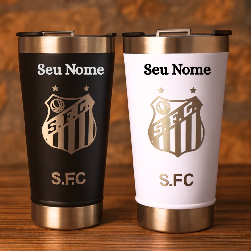 Copo Do Santos personalizado Preto Térmico C/tampa E Abridor 473ml