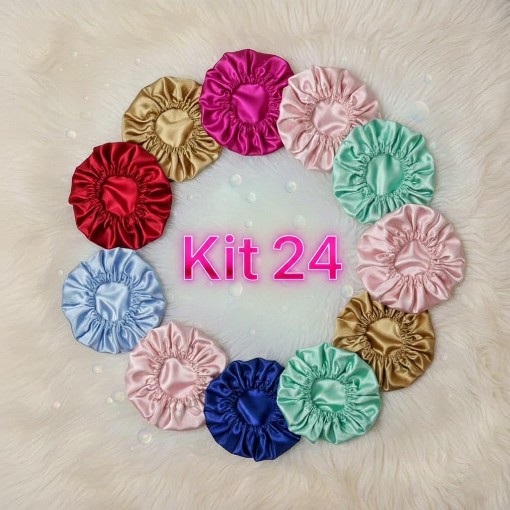 Kit com 24 toucas de cetim antifrizz - Para Revender