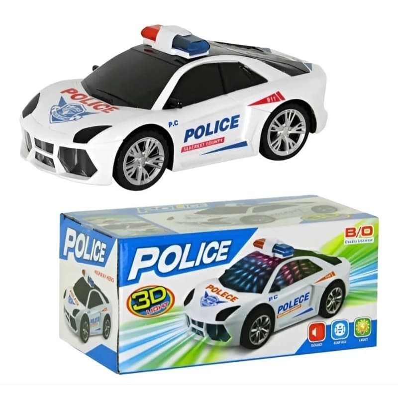 Carro Policia 3D Luz Som Bate e Volta