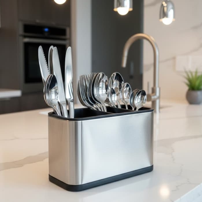 Porta Talheres Escorredor Utensílios Plástico Aço Inox Vazado Pia Cozinha