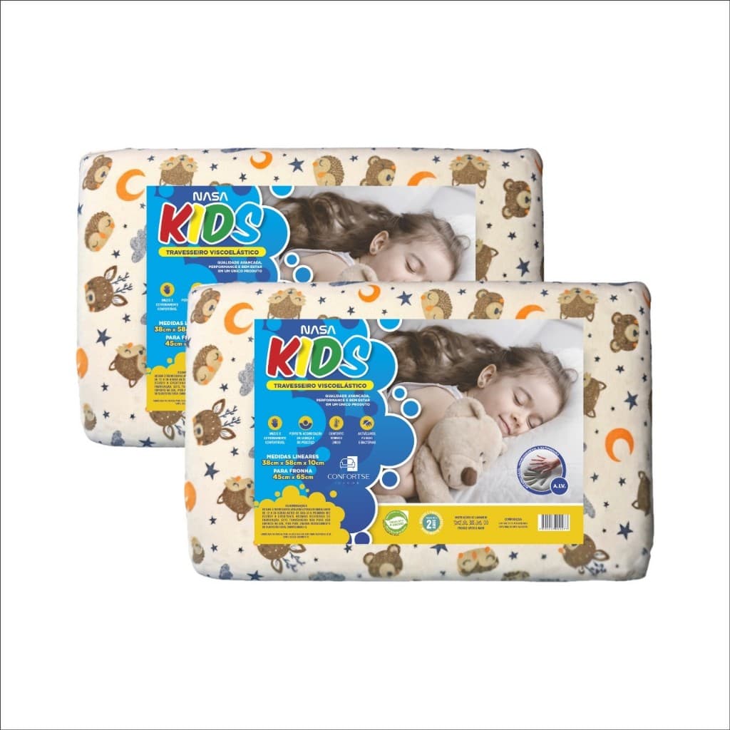 KIT 2 Travesseiro NASA Kids 10cm – O Conforto Ideal Para Noites Tranquilas