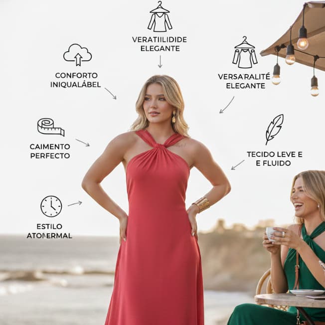 Vestido Feminino Longo  Gravatinha Casual Elegante em Duna