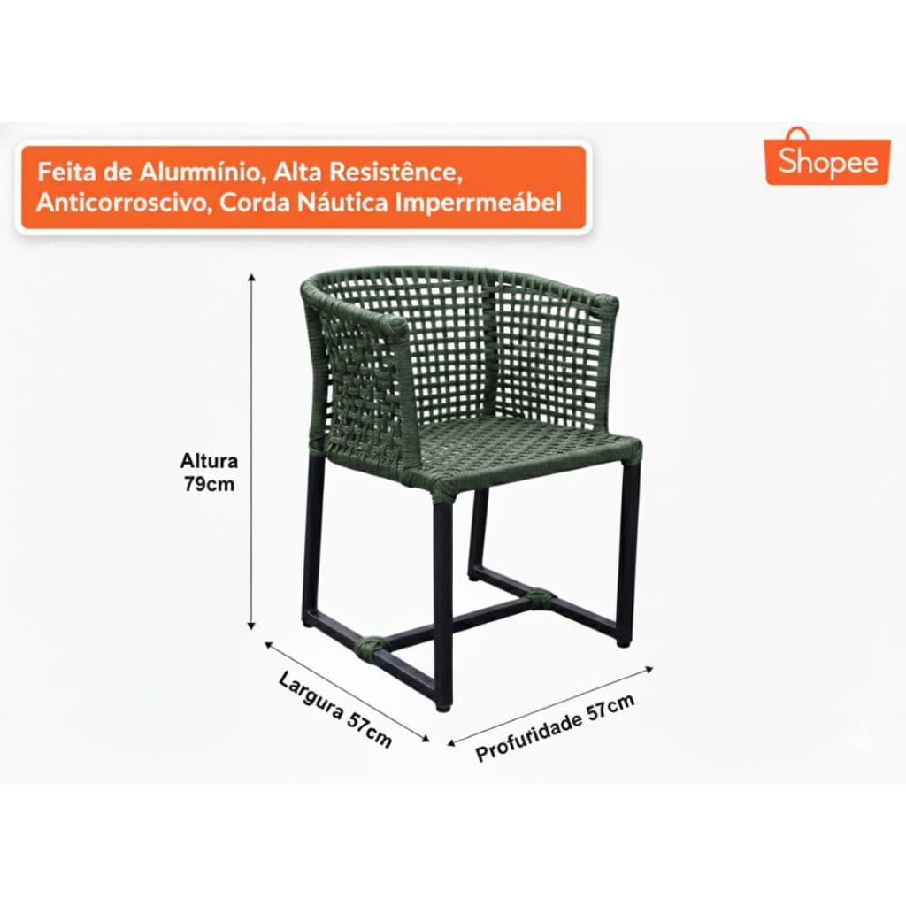 2 Cadeiras Veneza Design Moderno Alumínio Pintura Eletrostática + Corda Náutica Varias Cores Kit
