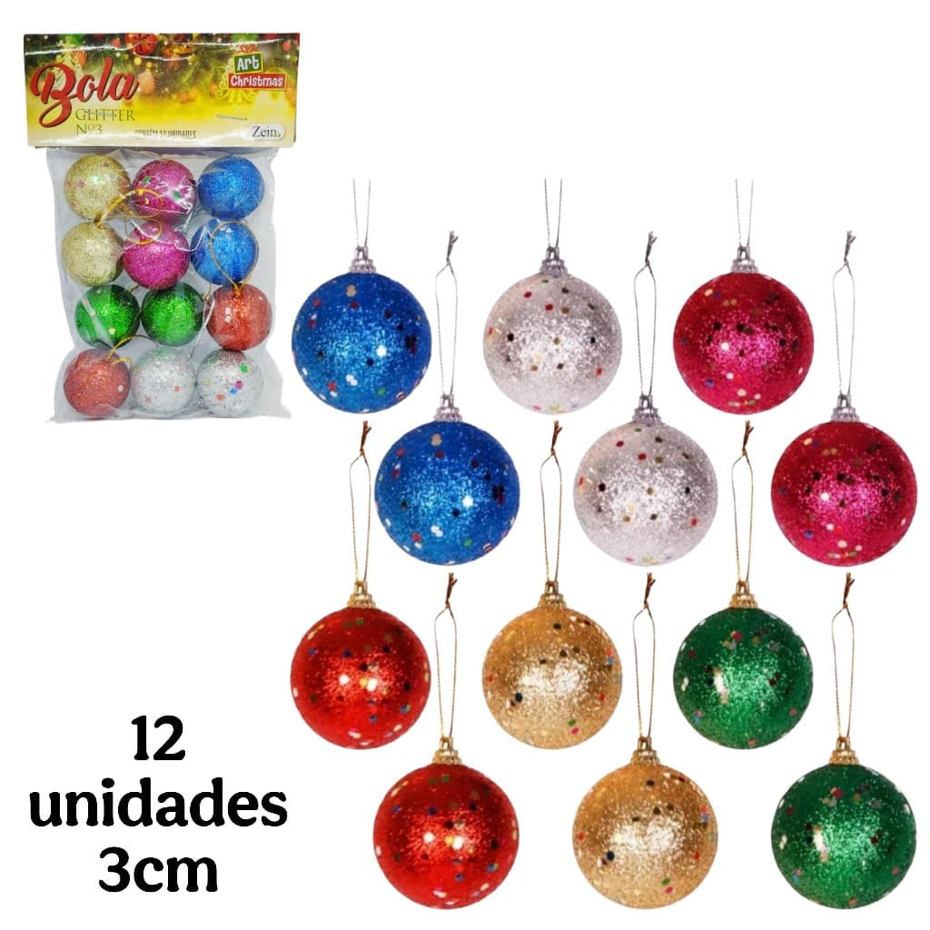 Bola Glitter c/6 ou 12 peças 5cm/3cm