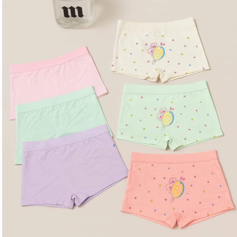 6 Pçs Kit Juvenil de Cueca Feminina antialérgica Calcinha infantil colorida macia