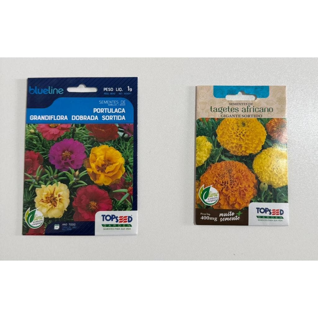 SEMENTES DE 11 HORAS PORTULACAS + TAGETES AFRICANO GIGANTE SORTIDO