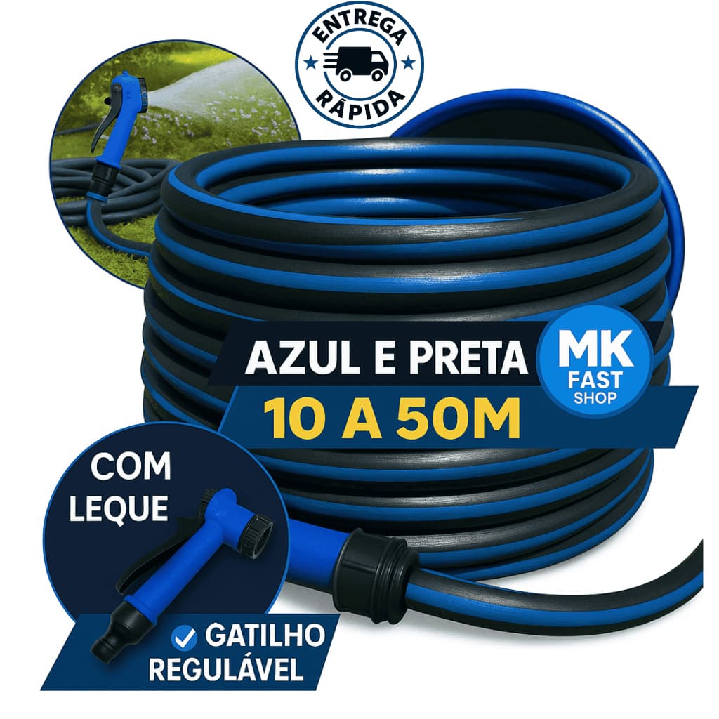 mangueira de jardim trançada bicolor azul e preto reforçada 50 m 7/16 limpeza esguicho gatilho antitorção