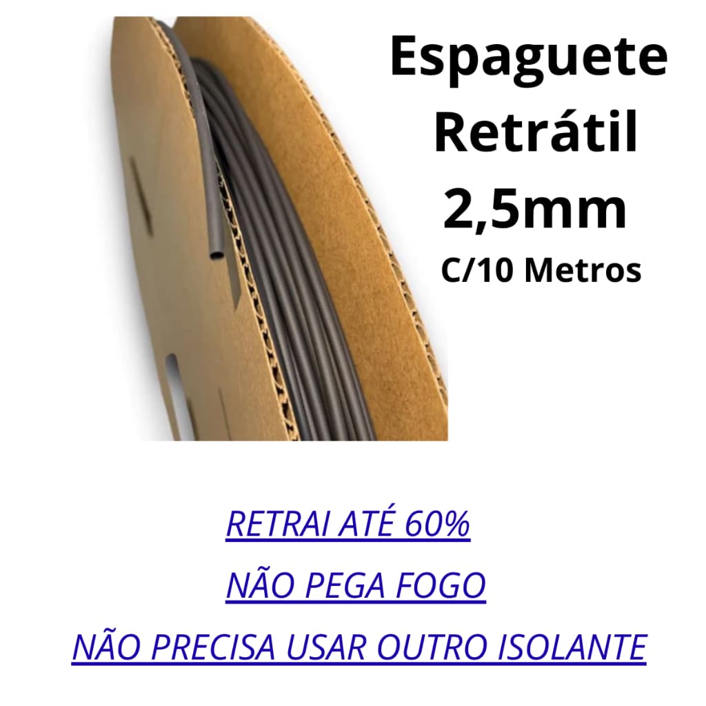 Espaguete Tubo Isolante Termo Retrátil 2,5mm 10 metros