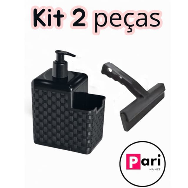 Kit Porta Detergente Sabão Dispenser 2 em 1 Com Suporte Para Bucha  + Rodo de Pia
