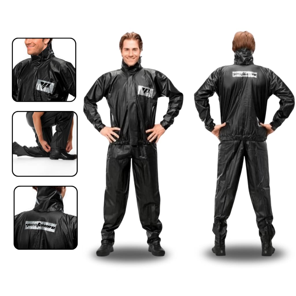 Capa Chuva Motoqueiro Pvc Impermeável Motoboy Delivery Conjunto Feminino Masculino Preto