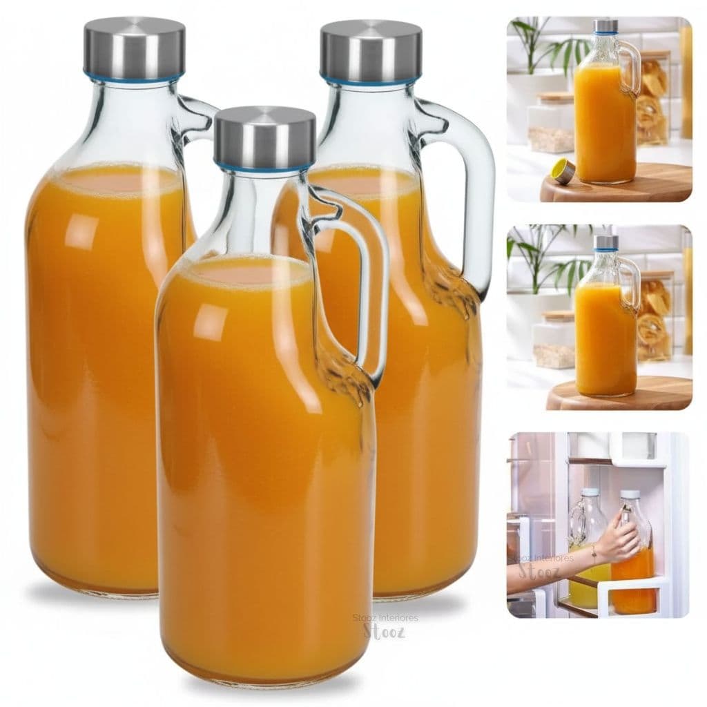 3 Garrafa De Leite Geladeira Água Suco vidro 1000ml