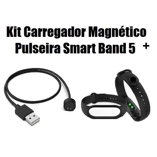 Kit Carregador Magnético + Pulseira Silicone Smart Band Mi 5 / 6 / 7