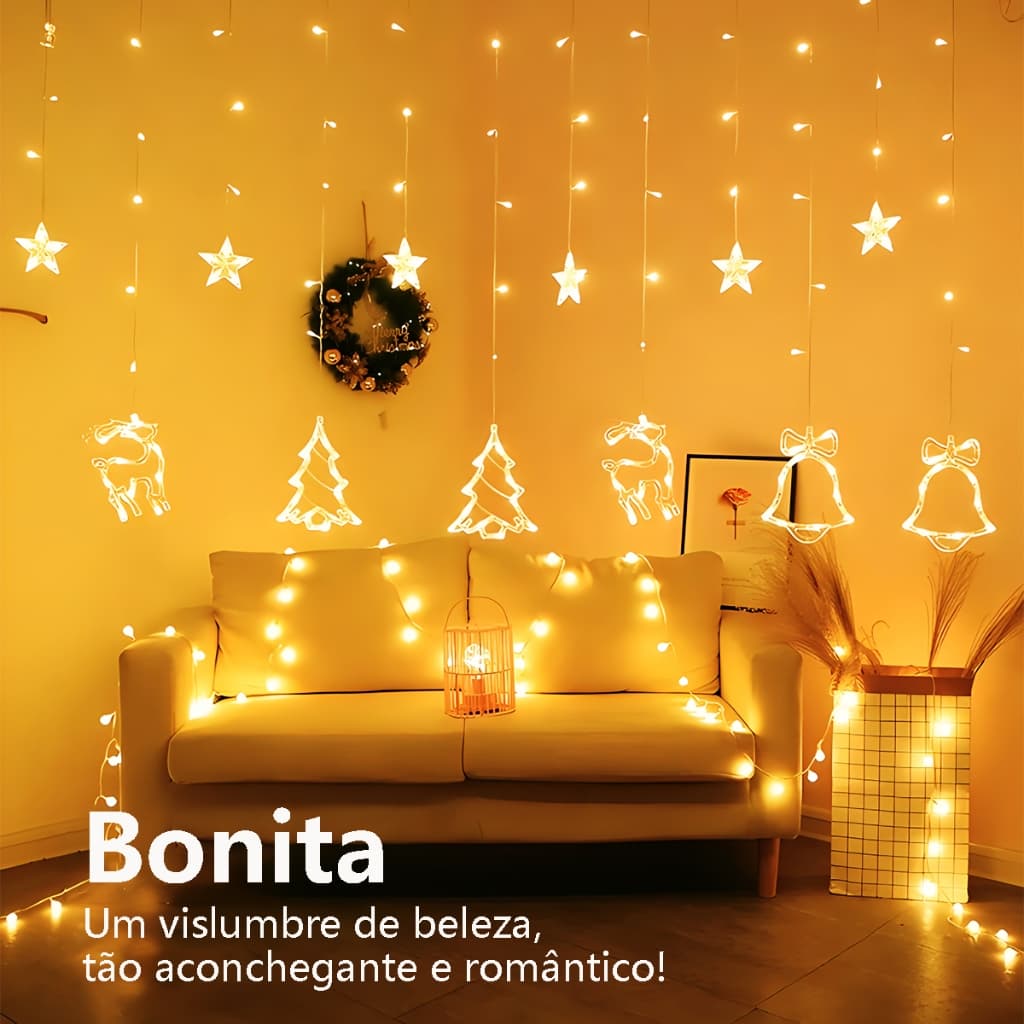 Decoração De Natal 3.5M Luzes De Cortina 220V Com Estrelas Ideal Para Árvore Festas E Reuniões