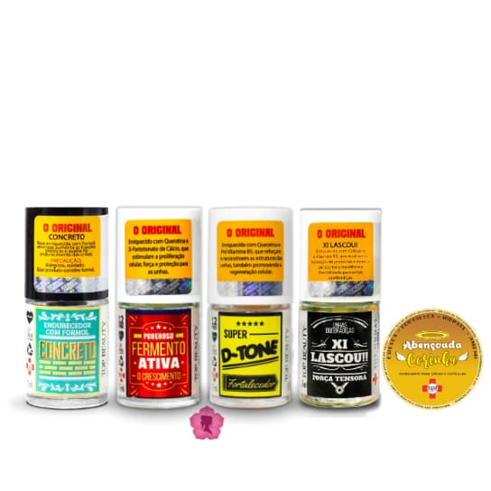 Kit Com 4 Bases Concreto + Fermento + Xi Lascou + D-Tone + Abençoada Cerinha Sos Unhas Top Beauty