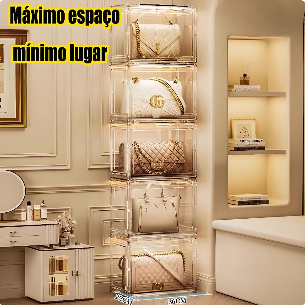 Caixa de Acrílico Transparente com Tampa Magnético Grande para Sapatos Bolsas Femininas Colecionáveis