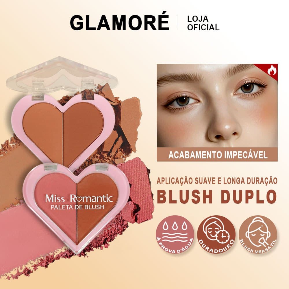 Blush Duo Miss Romantic – Pigmentação Forte – Tons Quentes e Femininos