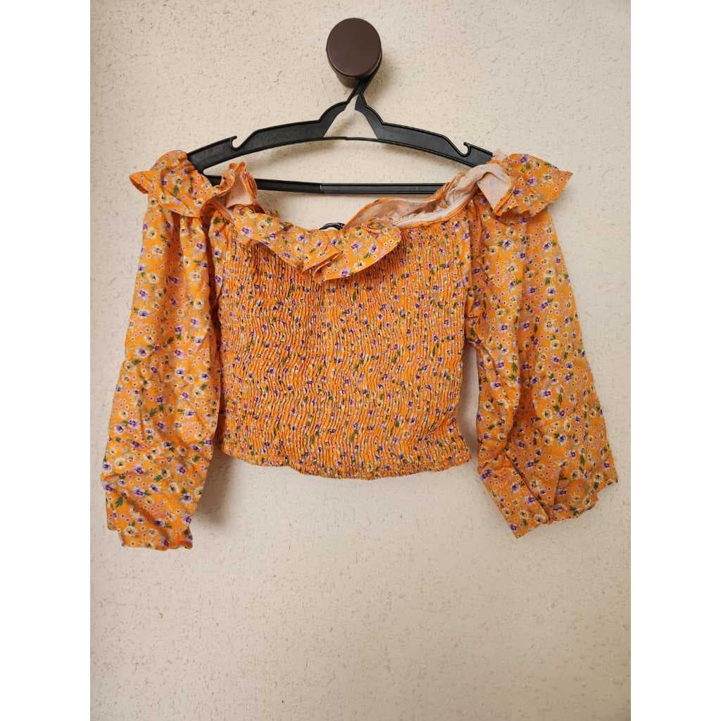 Blusa Feminina Floral Babados Manga 3/4