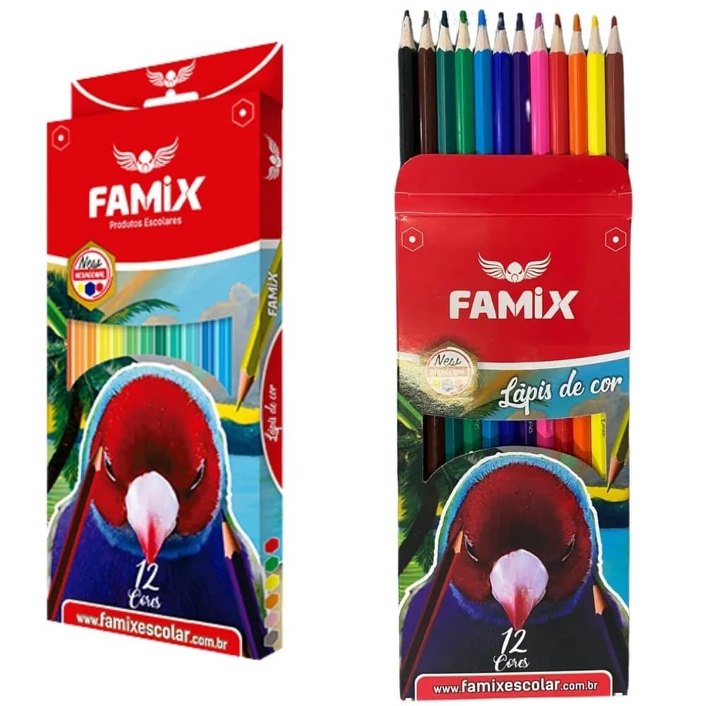CAIXA DE LAPIS DE COR FAMIX COM 12 CORES