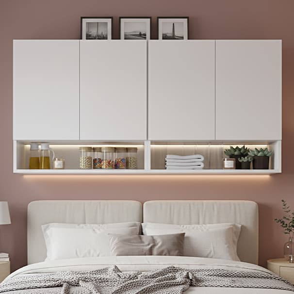 QUEIMA DE ESTOQUE - Armário Aéreo para Quarto com Nicho Multiuso e 4 Portas