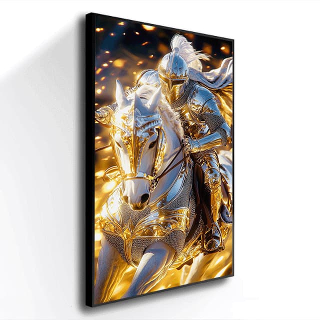 Quadro decorativo Cavaleiro dourado decoração para quarto