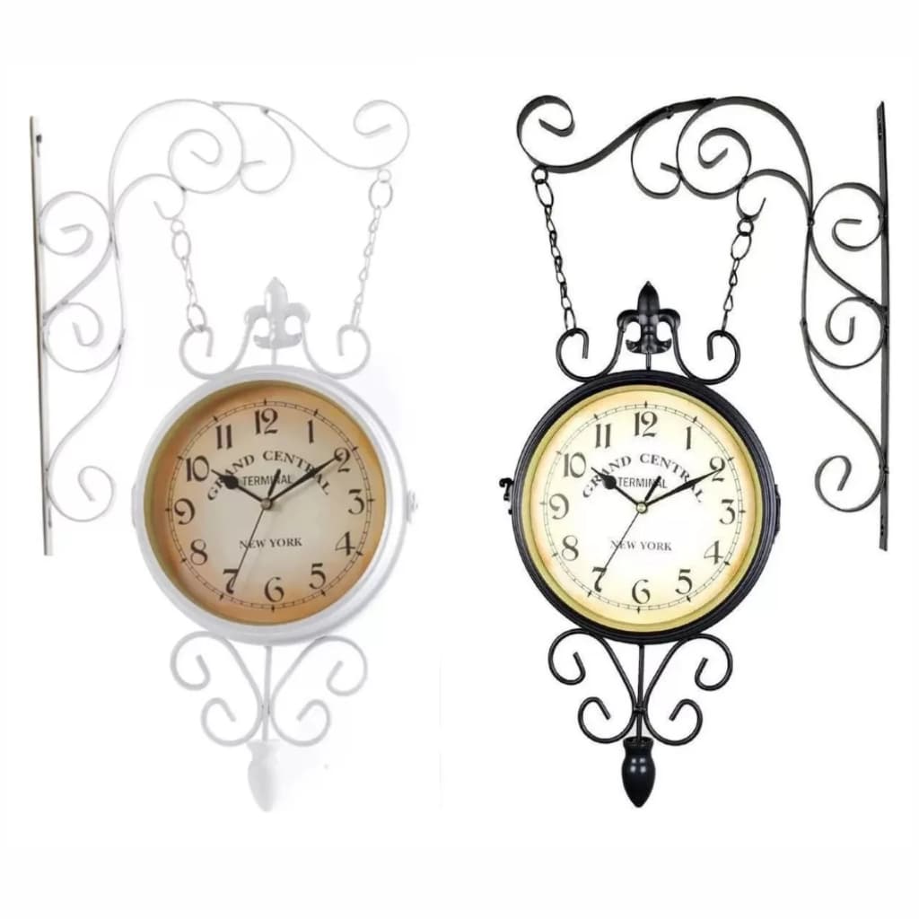 Relógio Estação Dupla Face Retrô Vintage Decoração Preto Branco