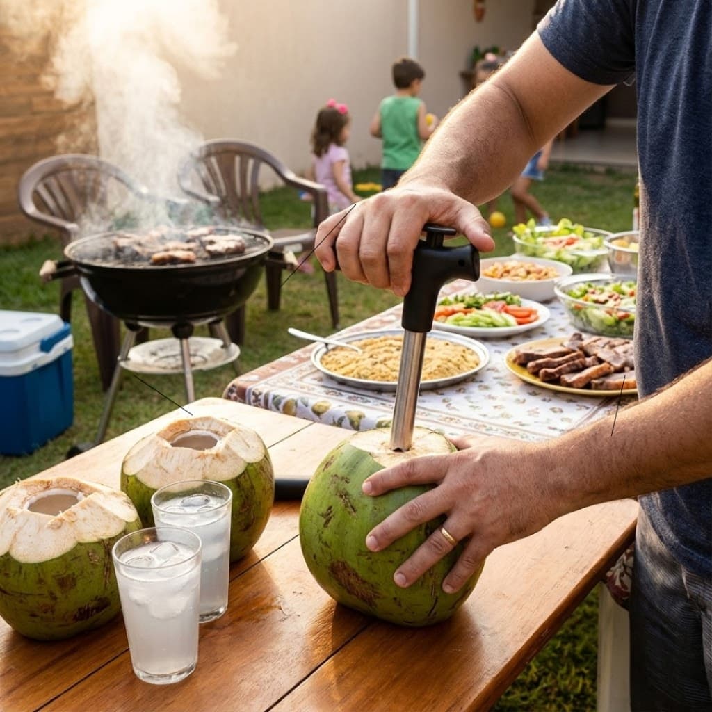 até 3 Abridores de Coco Inox Original Line – Fura Fácil, Seguro Rápido Doméstico e Profissional