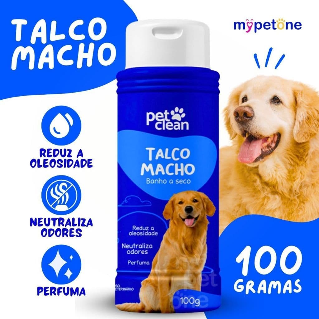 Talco Banho a Seco P/ Cães e Gatos Pet Clean 100g - Macho