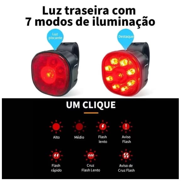 Kit Farol + Lanterna Traseira Bicicleta Usb Recarregavel Usb 9 Leds Prova D‘água LED Super Brilhante，IPX5 EC6832