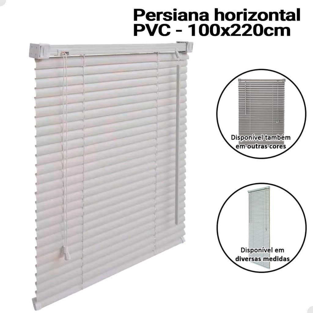 Persiana Horizontal 100x220cm PVC 25mm Cortina Sala Quarto