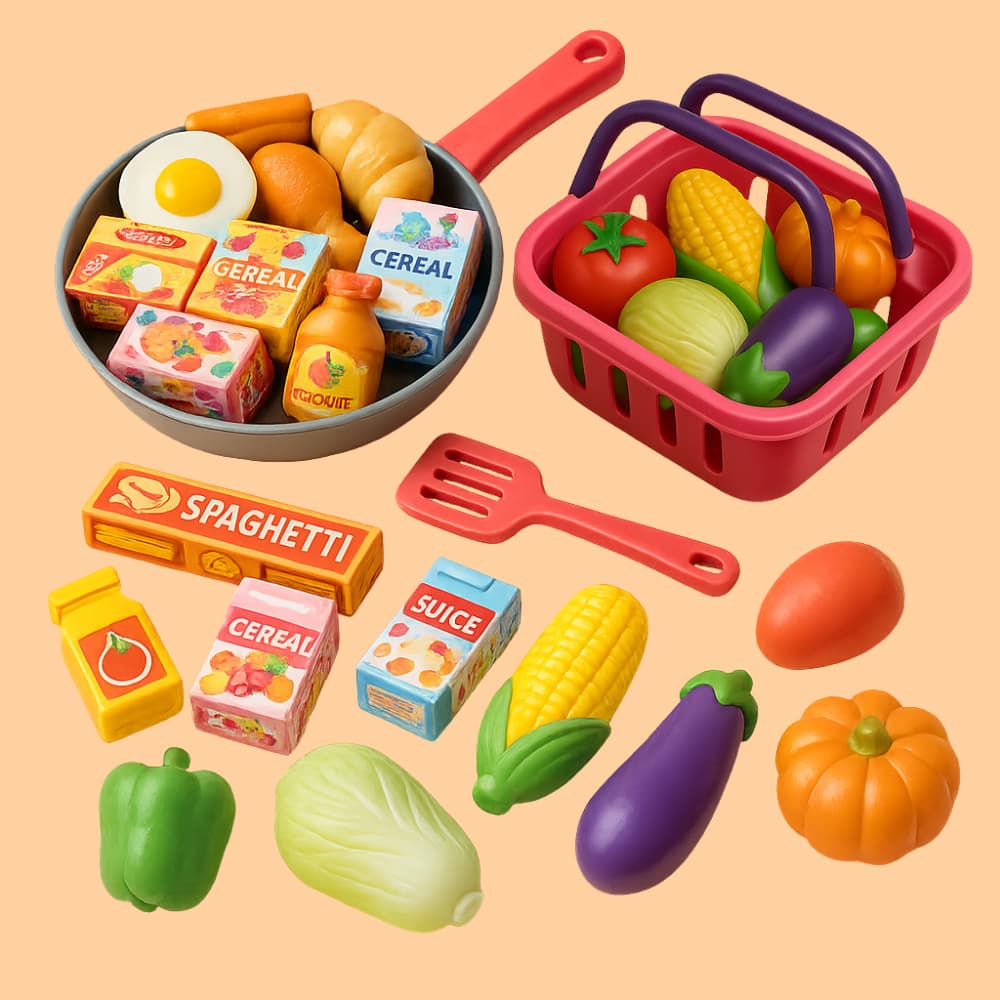 Kit Brinquedos Menino Menina 26 Peças Frigideira Infantil Comidinhas  Cestinha Frutinhas Panelinhas Cozinha Infantil