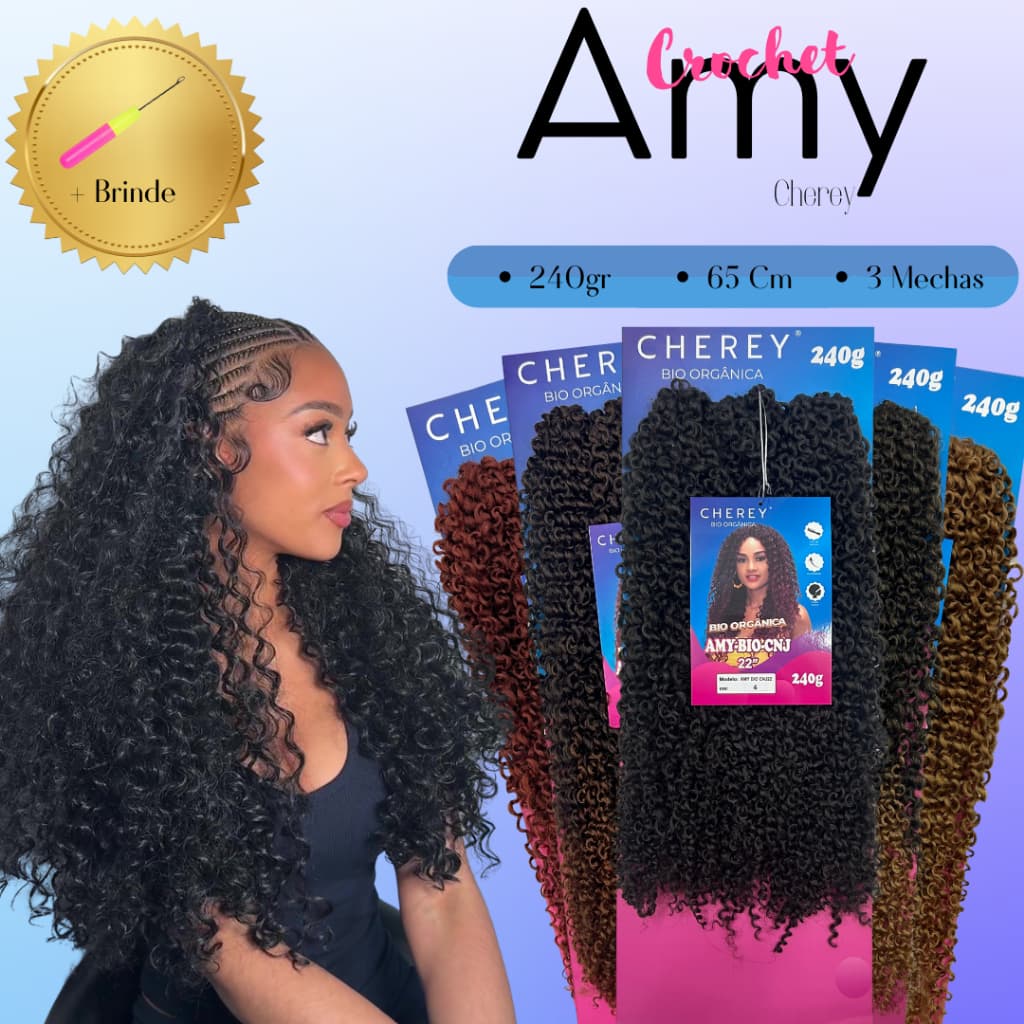 Cabelo Cacheado Crochet Braid 65 Cm Bio Orgânico Amy 240gr + Agulha