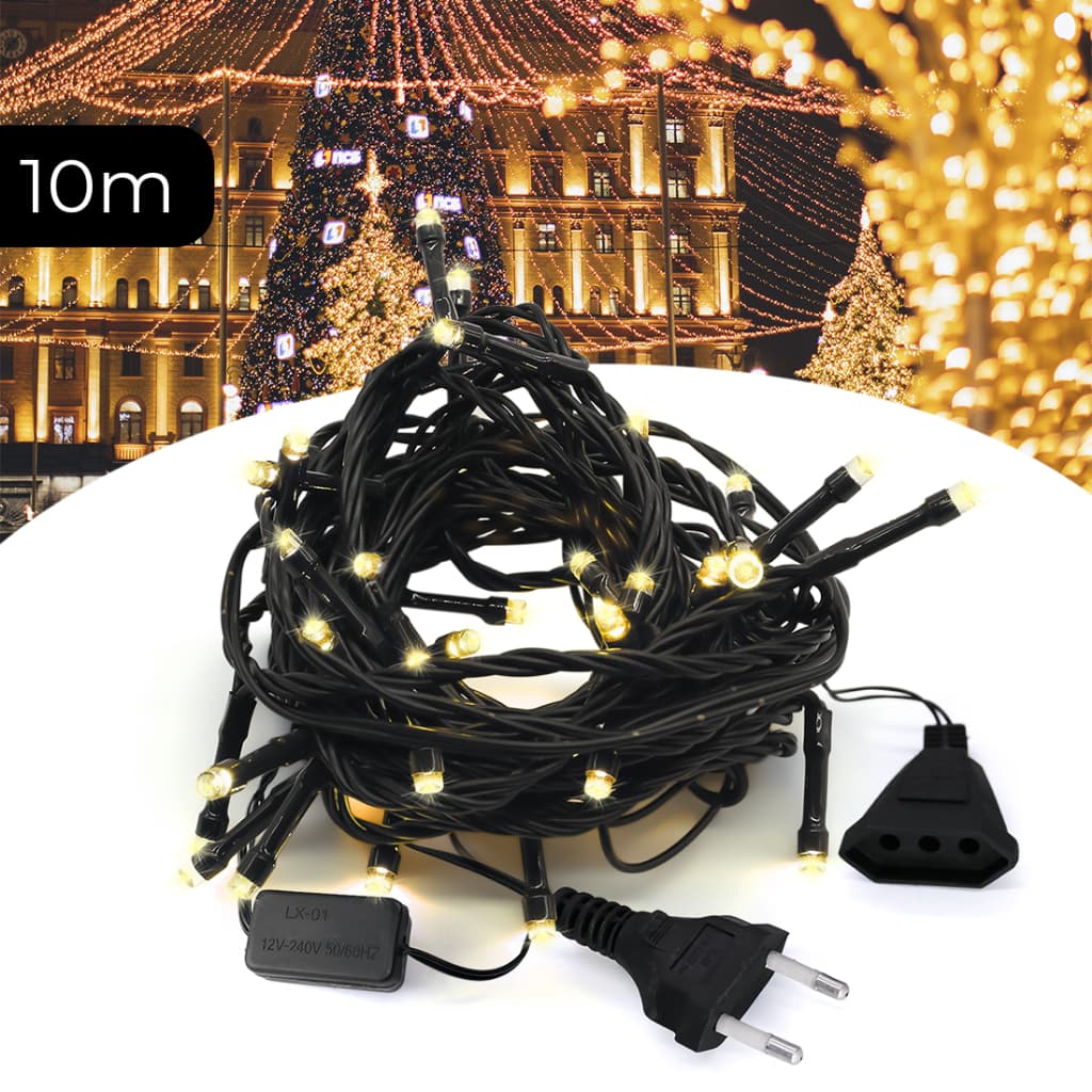 Cordão Luz Fixo 10 Metros 100 Leds Decoração Festa Natalina Fio Verde Led Branco Quente Prova D'água