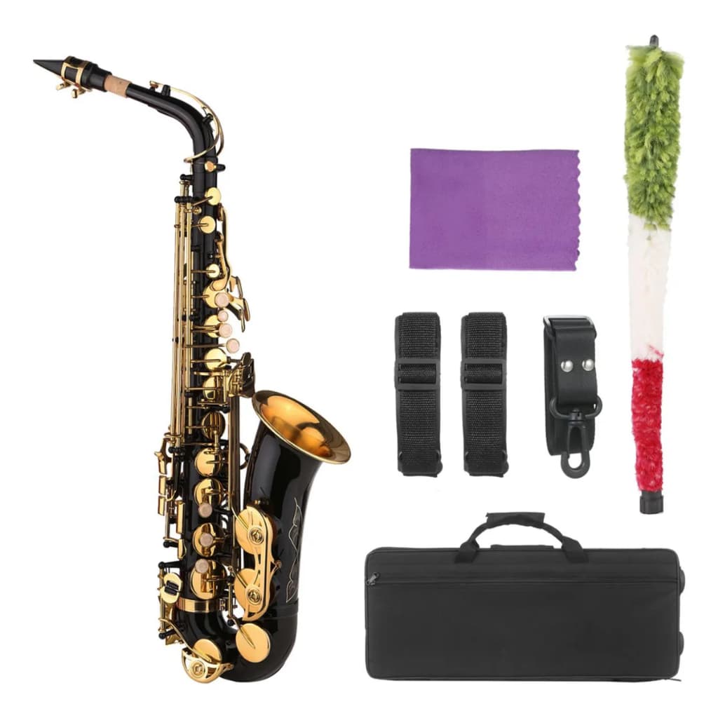 Sax Alto Saxofone Konig Eb Preto Com Campana Dourada Com Estojo Completo Haste Dupla