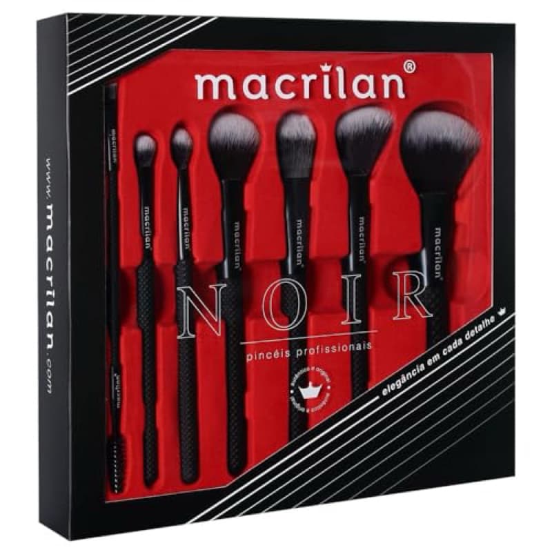 Kit Pincéis Macrilan Profissional 7 Peças Noir – Maquiagem Completa Base Blush Contorno