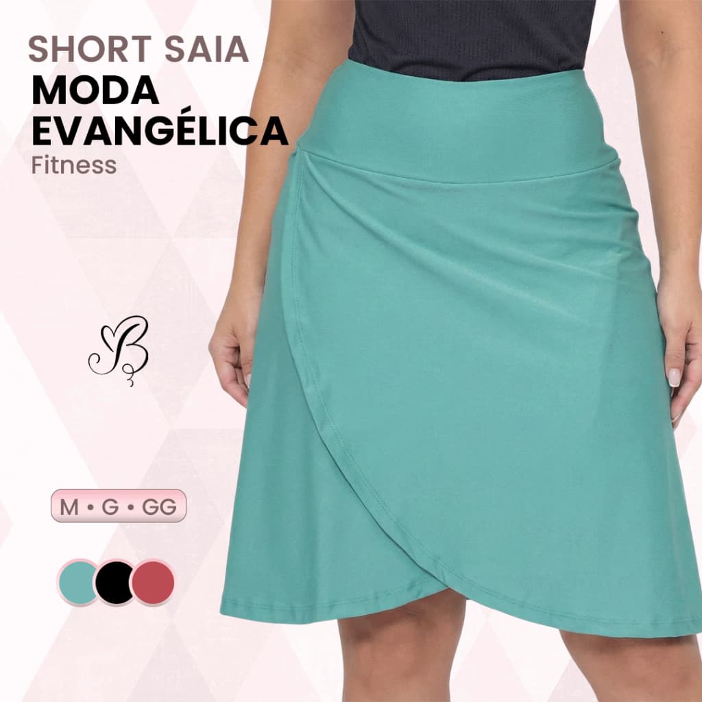 Short Saia Moda Evangélica Fitness Modesto Caminhada Exercício