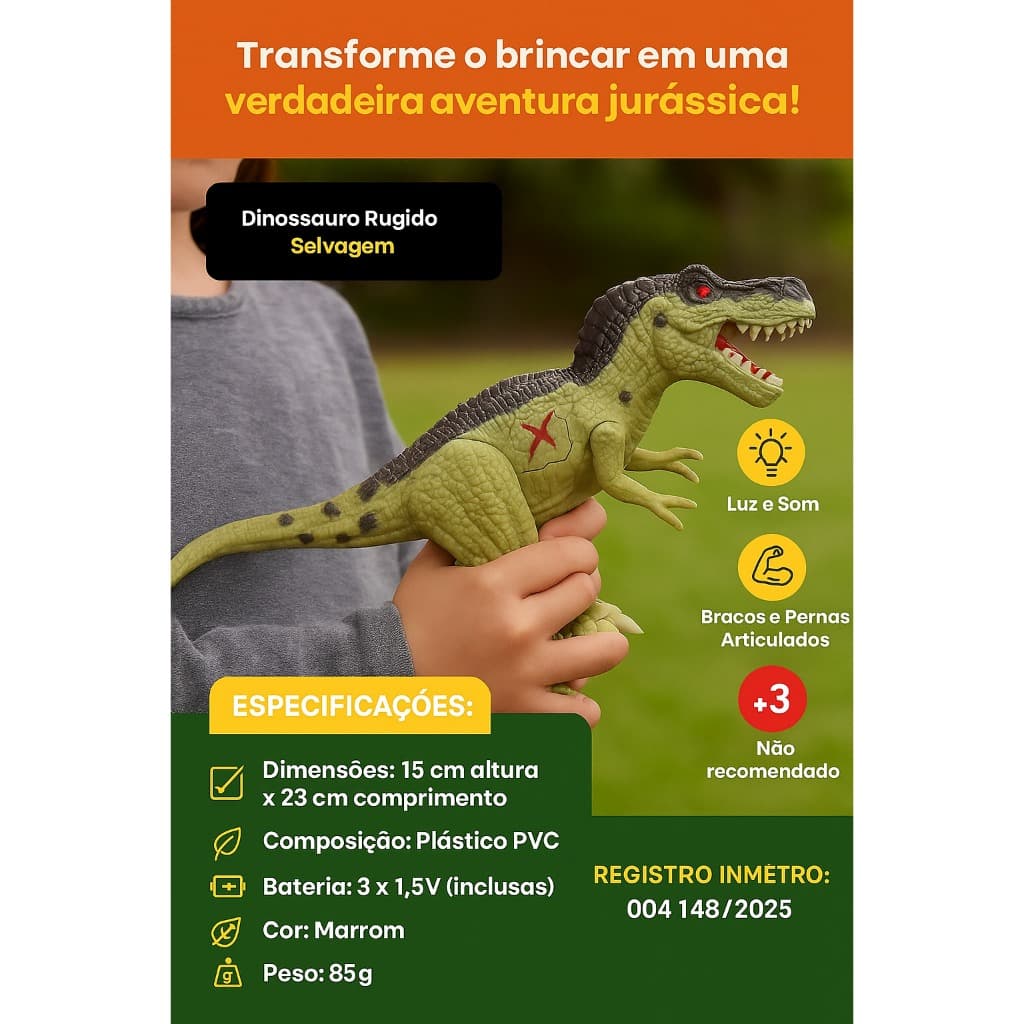 DINOSSAURO BRINQUEDO RUGIDO SELVAGEM ROBO LUZES SOM REALISTA PRESENTE NATAL BRAÇOS PERNAS ARTICULADA
