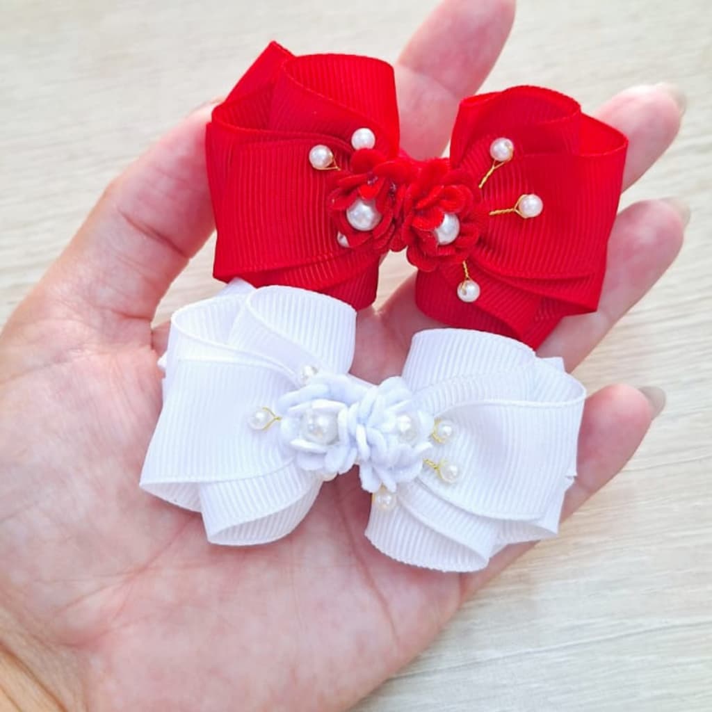 kit dois laços/laço natal/laço branco/laço no bico de pato/laço pequeno