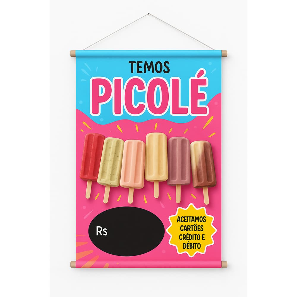 Banner em Lona Temos Picolé Sorvete À Prova D'Água 80x60